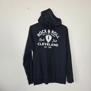 Sportiqe Rock & Roll Hall Of Fame Hoodie Navy Blue Full Zip 100% Cotton Men's XL